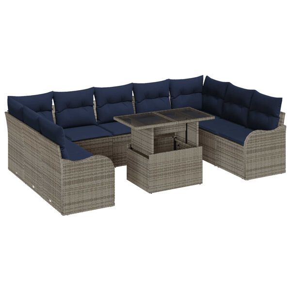 vidaXL 10 Piece Garden Sofa Set with Cushions Grey Poly Rattan