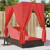 vidaXL Double Sun Lounger with Roof and Curtains Brown Poly Rattan