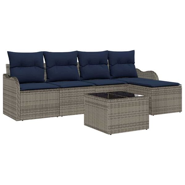vidaXL Garden Sofa Set with Cushion 6 pcs Grey Poly rattan