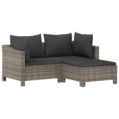 vidaXL 3 Piece Garden Lounge Set with Cushions Grey Poly Rattan