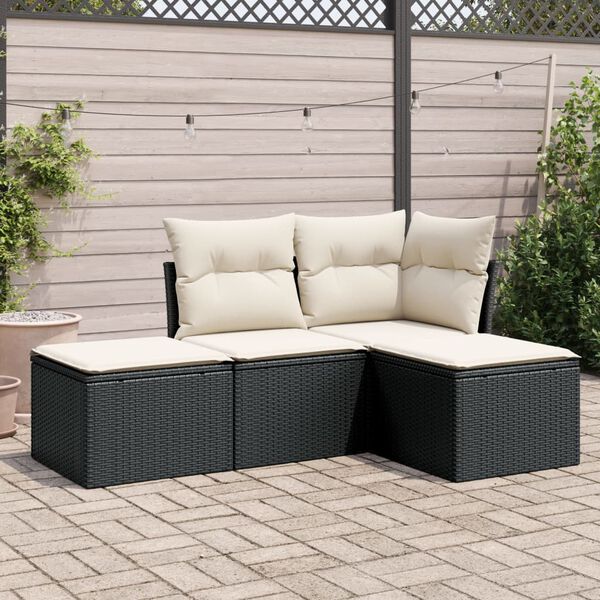 vidaXL 4 Piece Garden Sofa Set with Cushions Black Poly Rattan