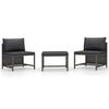 vidaXL 3 Piece Garden Sofa Set with Cushions Grey Poly Rattan
