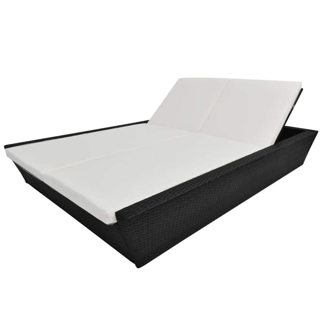 vidaXL Outdoor Lounge Bed with Cushion Poly Rattan Black