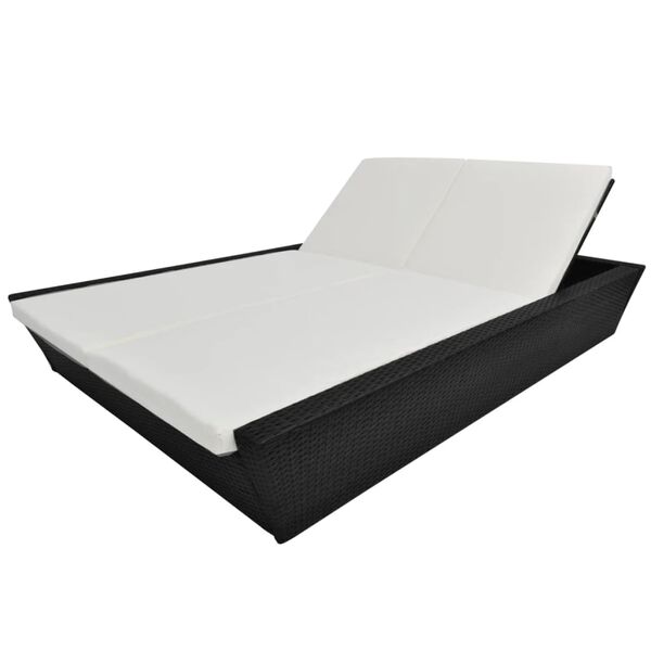 vidaXL Outdoor Lounge Bed with Cushion Poly Rattan Black