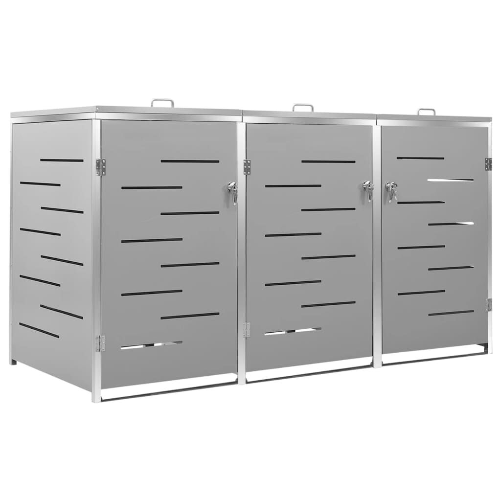vidaXL Triple Wheelie Bin Shed 207x77.5x112.5 cm Stainless Steel