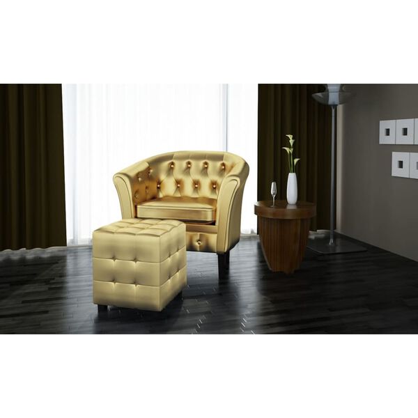vidaXL Tub Chair with Footstool Gold Faux Leather