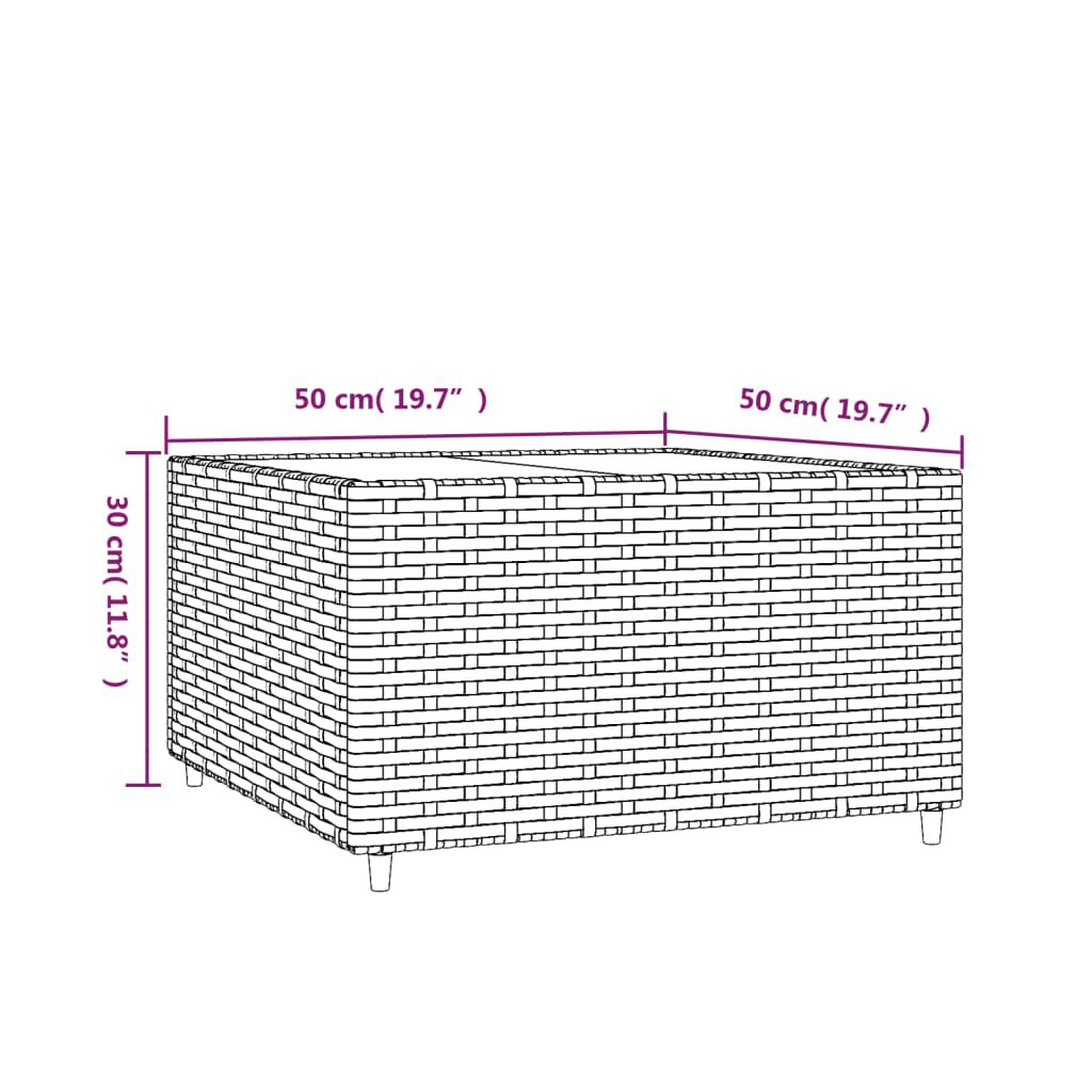 vidaXL Square Garden Coffee Table Grey 50x50x30 cm Poly Rattan