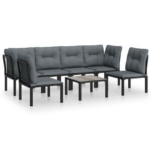 vidaXL 7 Piece Garden Lounge Set Black and Grey Poly Rattan