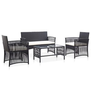 vidaXL 4 Piece Garden Lounge Set with Cushion Poly Rattan Black