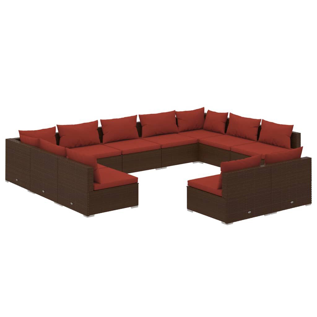 vidaXL 11 Piece Garden Lounge Set with Cushions Brown Poly Rattan