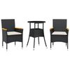 vidaXL 3 Piece Garden Dining Set with Cushions Black Poly Rattan and Glass