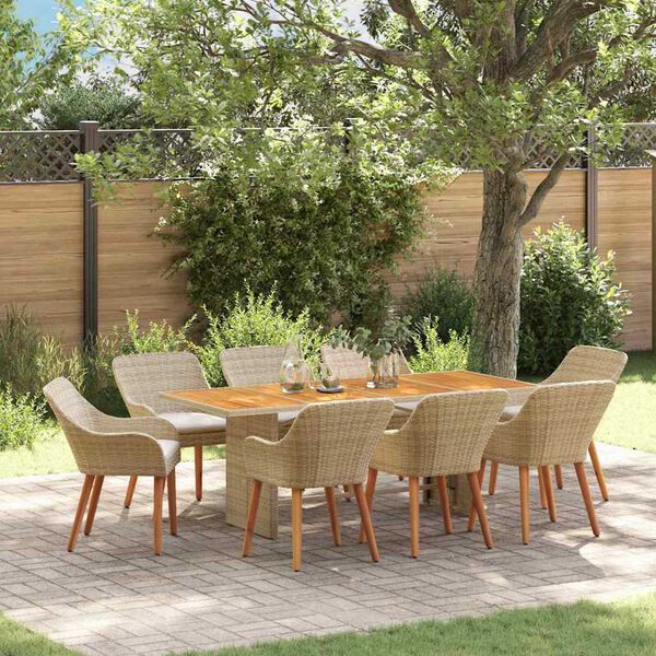 vidaXL Garden Dining Set 9 pcs Beige and brown Poly Rattan