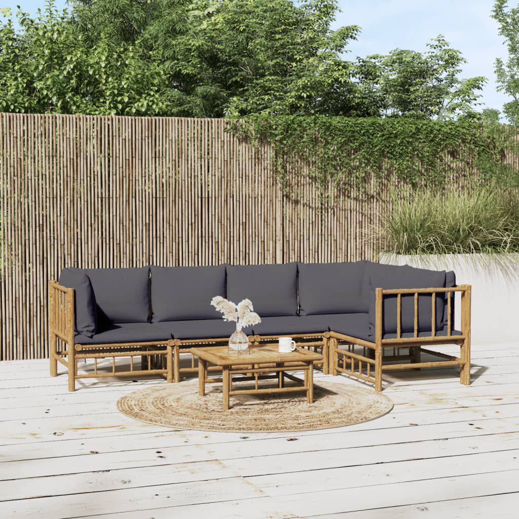 vidaXL 6 Piece Garden Lounge Set with Dark Grey Cushions Bamboo