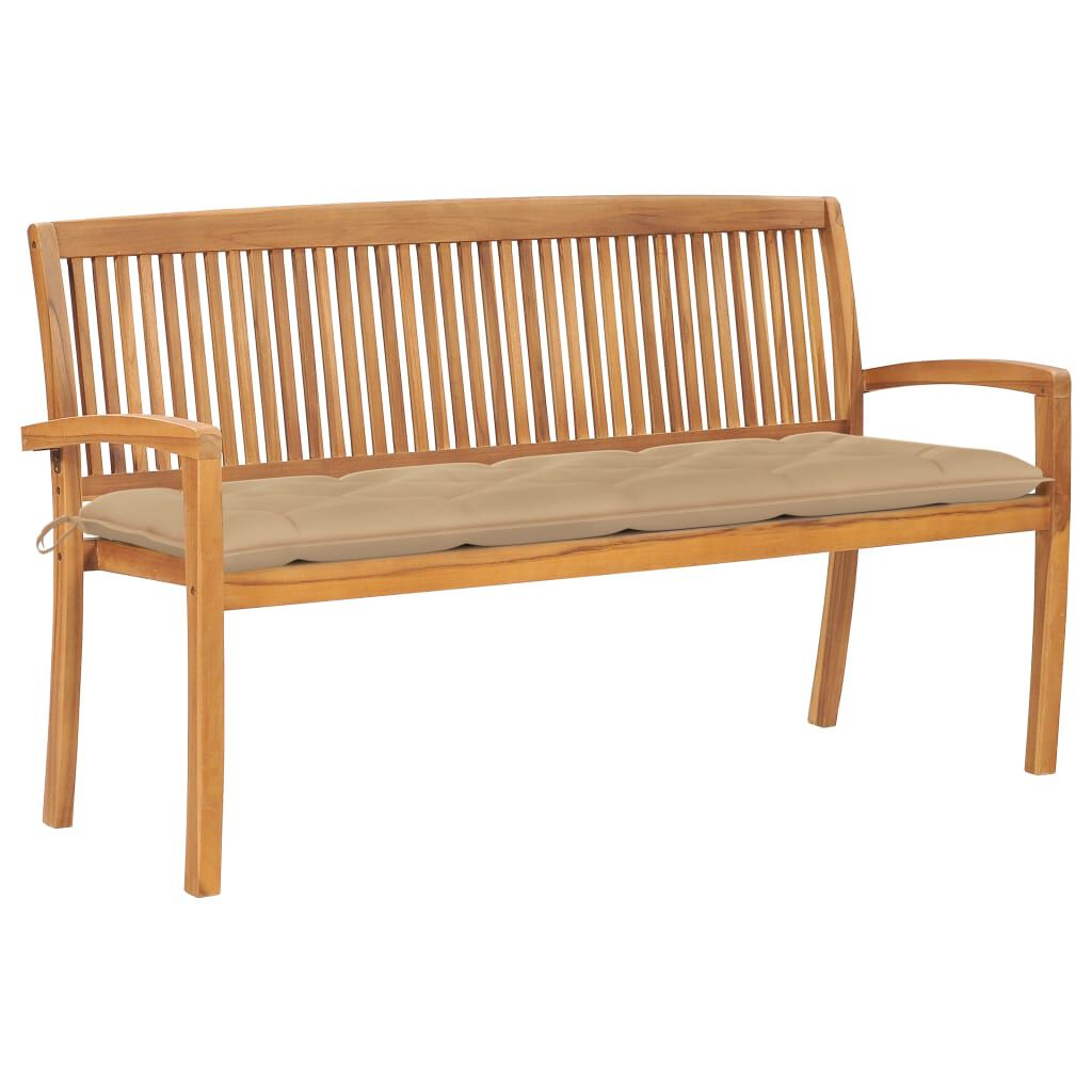 vidaXL Stacking Garden Bench with Cushion 159 cm Solid Teak Wood