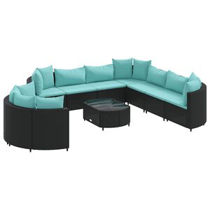 vidaXL 10 Piece Garden Sofa Set with Cushions Black Poly Rattan