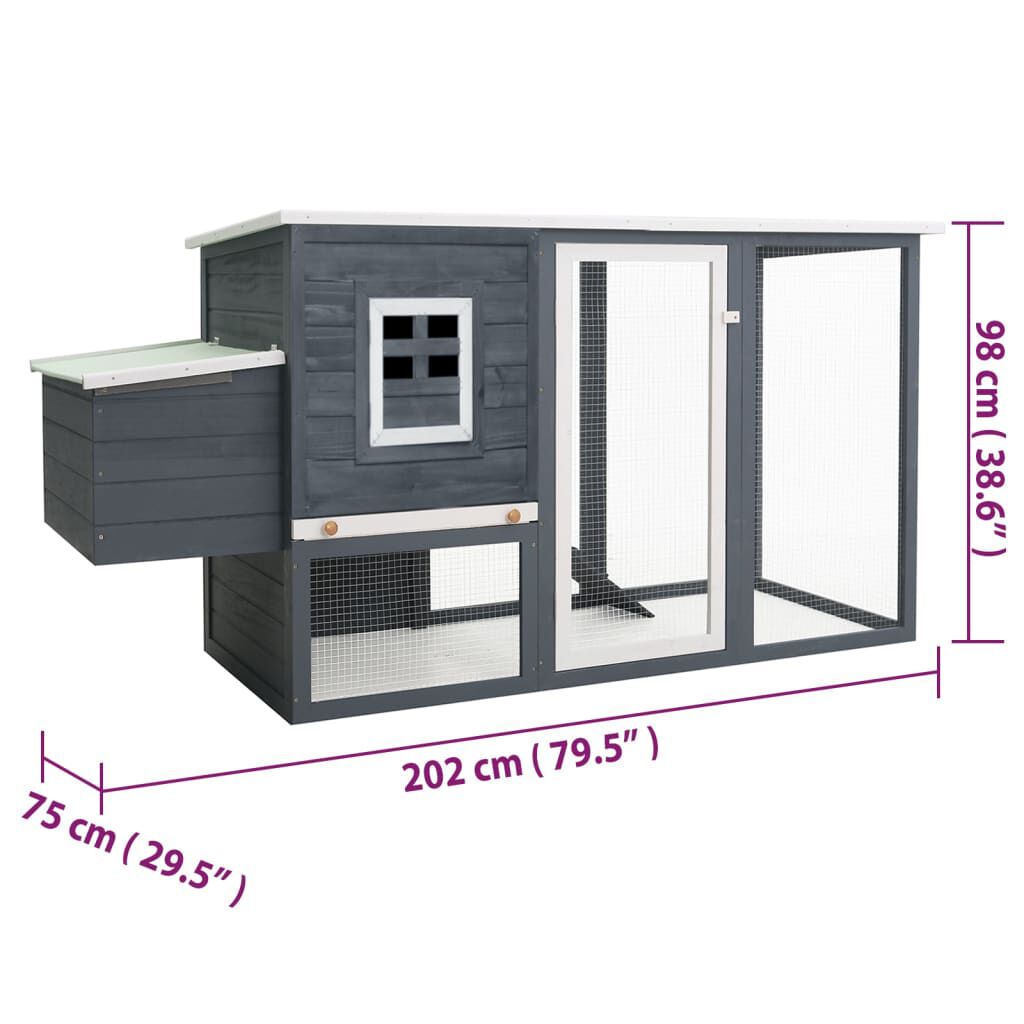 vidaXL Outdoor Chicken Cage Hen House with 1 Egg Cage Grey Wood