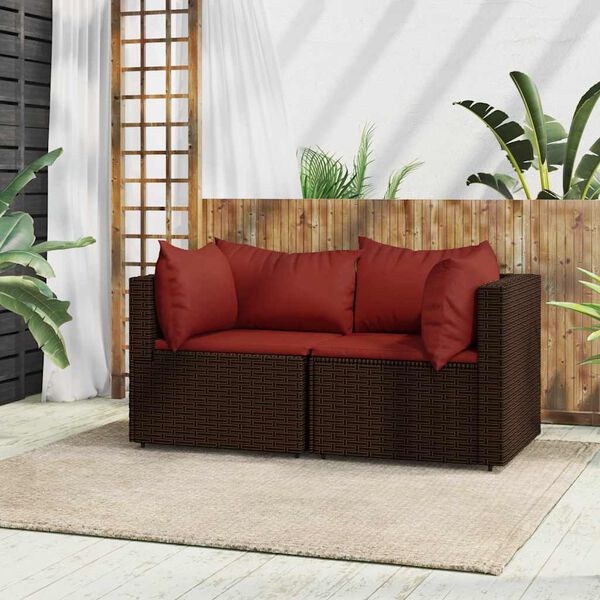 vidaXL Garden Corner Sofas with Cushions 2 pcs Brown Poly Rattan