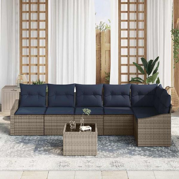 vidaXL Sofa Set with Cushion 7 pcs Grey Poly Rattan