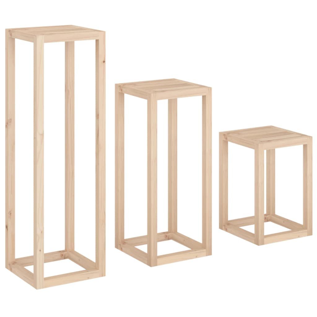 vidaXL 3 Piece Plant Stand Set Solid Wood Pine