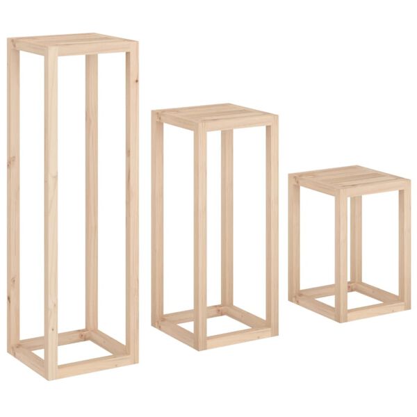 vidaXL 3 Piece Plant Stand Set Solid Wood Pine