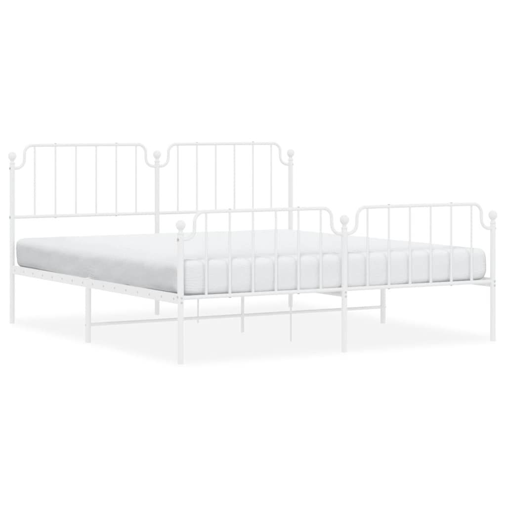 vidaXL Metal Bed Frame without Mattress with Footboard White 183x213cm