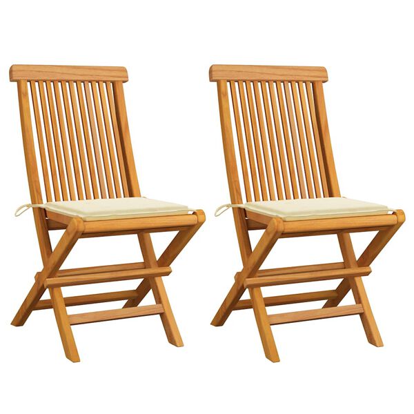 vidaXL Garden Chairs with Cream Cushions 2 pcs Solid Teak Wood