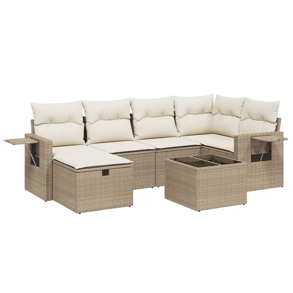 vidaXL 6 Piece Garden Sofa Set with Cushions Beige Poly Rattan