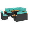 vidaXL 9 Piece Garden Sofa Set with Cushions Black Poly Rattan Acacia
