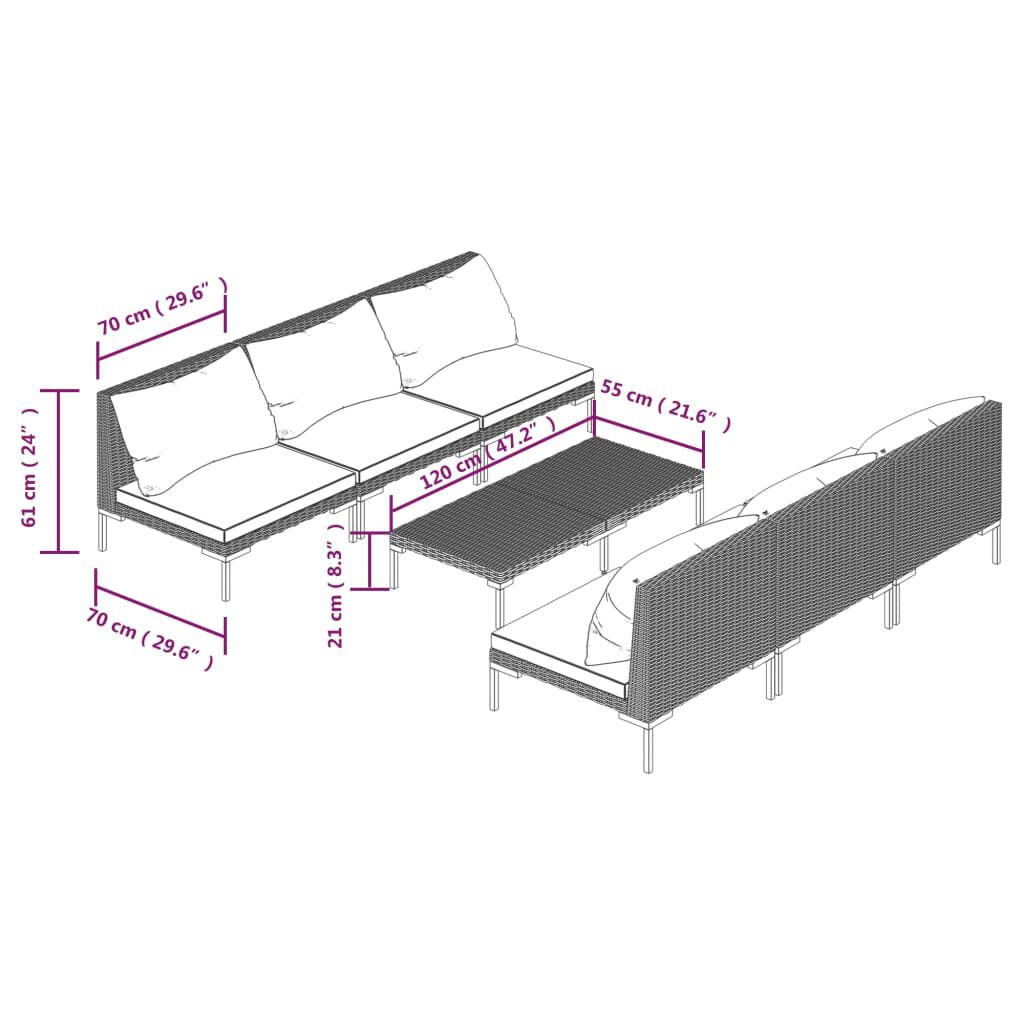 vidaXL 7 Piece Garden Lounge Set with Cushions Poly Rattan Dark Grey