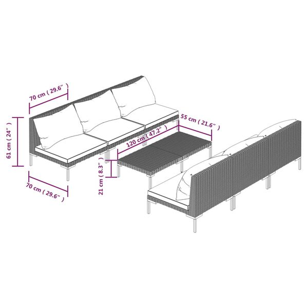 vidaXL 7 Piece Garden Lounge Set with Cushions Poly Rattan Dark Grey