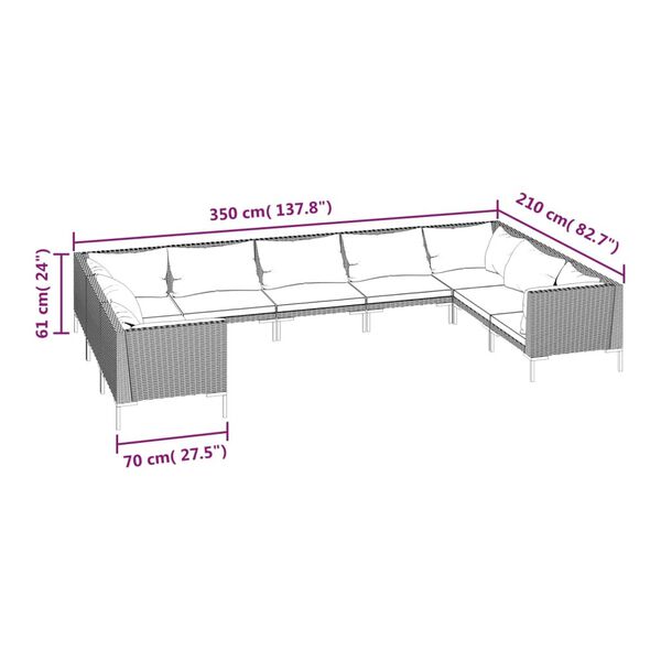 vidaXL 9 Piece Garden Lounge Set with Cushions Poly Rattan Dark Grey