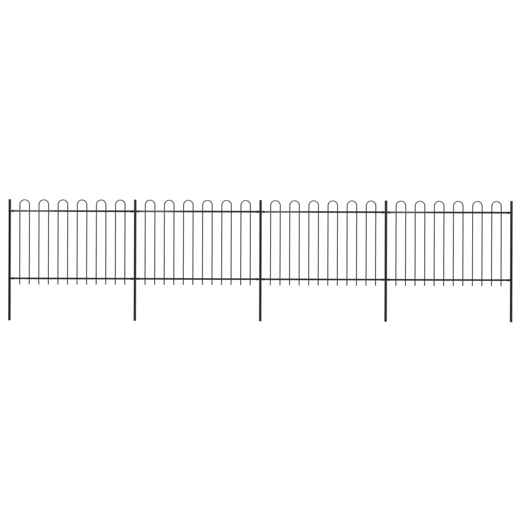 vidaXL Garden Fence with Hoop Top Steel 6.8x1.2 m Black