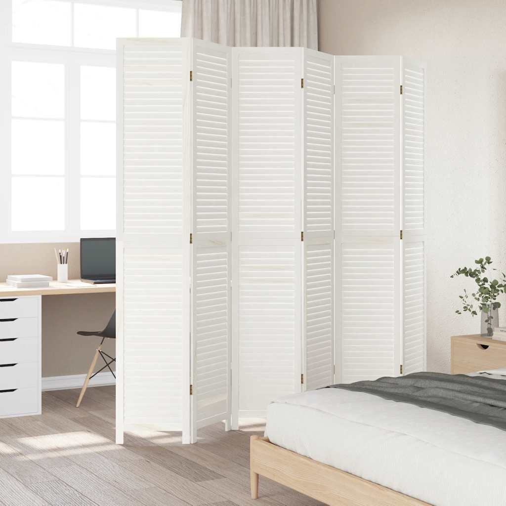 vidaXL Room Divider 6 Panels White Solid Wood Paulownia