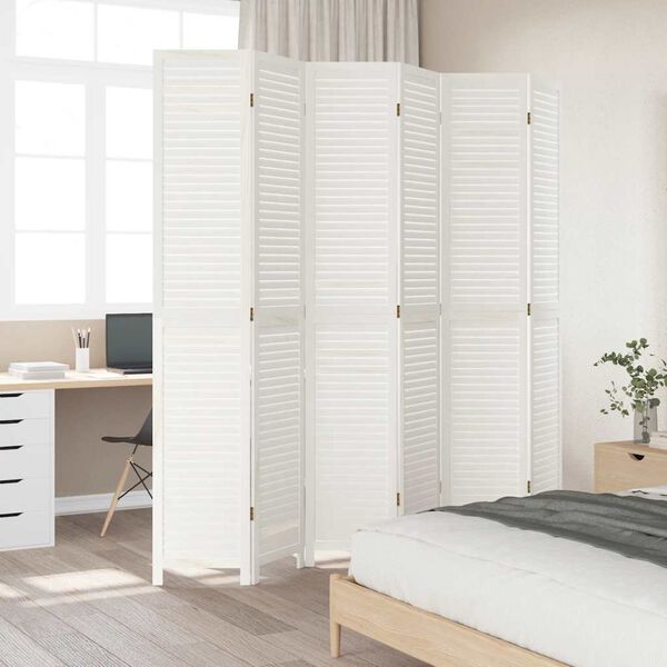 vidaXL Room Divider 6 Panels White Solid Wood Paulownia