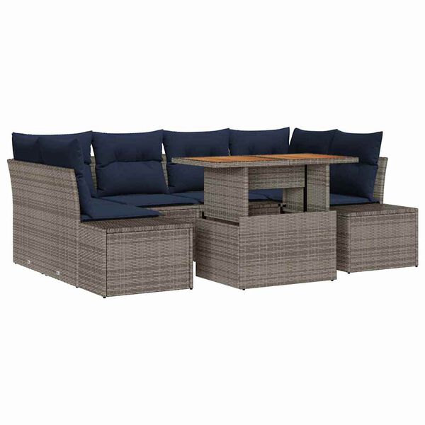 vidaXL Garden Dining Set with Cushion 7 pcs Grey and Navy