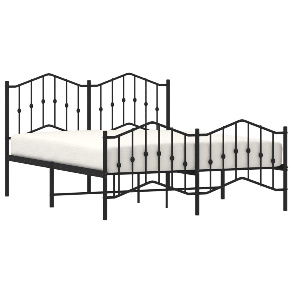 vidaXL Metal Bed Frame without Mattress with Footboard Black 135x190cm