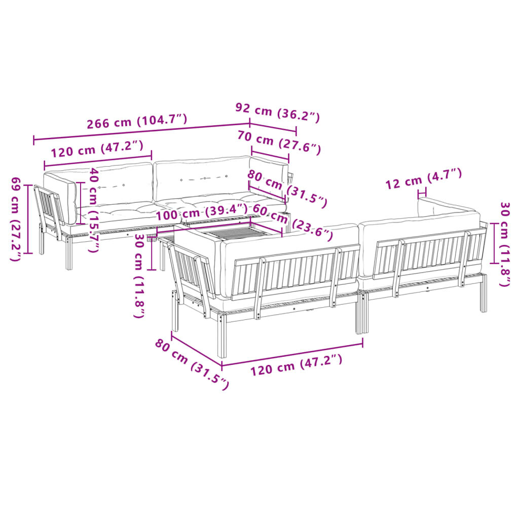 vidaXL 5 Piece Garden Pallet Sofa Set with Cushions Solid Wood Acacia