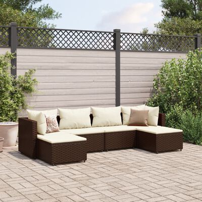 vidaXL 6 Piece Garden Lounge Set with Cushions Brown Poly Rattan