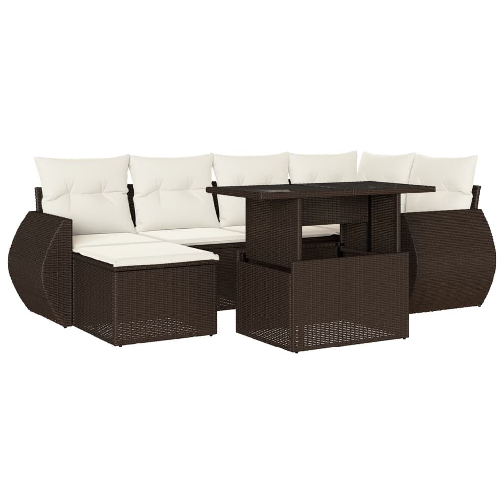 vidaXL 7 Piece Garden Sofa Set with Cushions Brown Poly Rattan
