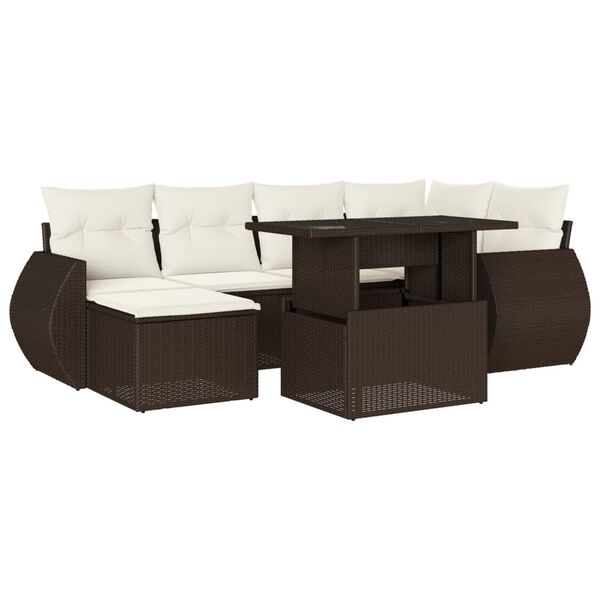 vidaXL 7 Piece Garden Sofa Set with Cushions Brown Poly Rattan