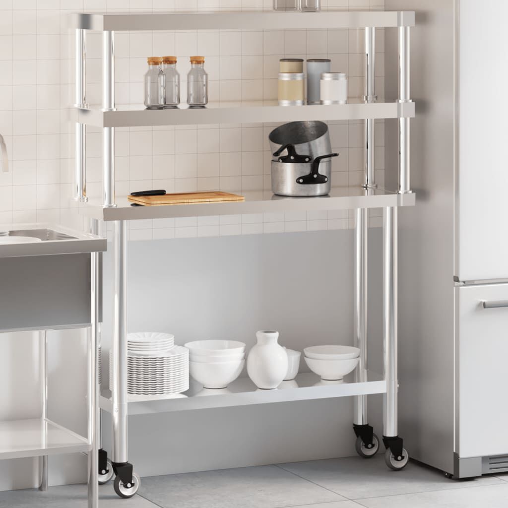 vidaXL Kitchen Work Table with Overshelf 110x30x150 cm Stainless Steel