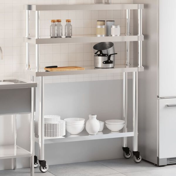 vidaXL Kitchen Work Table with Overshelf 110x30x150 cm Stainless Steel
