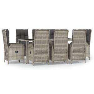 vidaXL 9 Piece Garden Dining Set with Cushions Grey Poly Rattan
