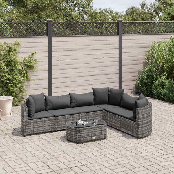 vidaXL 7 Piece Garden Sofa Set with Cushions Grey Poly Rattan