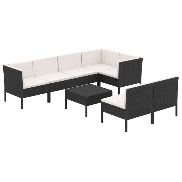 vidaXL 8 Piece Garden Lounge Set with Cushions Poly Rattan Black