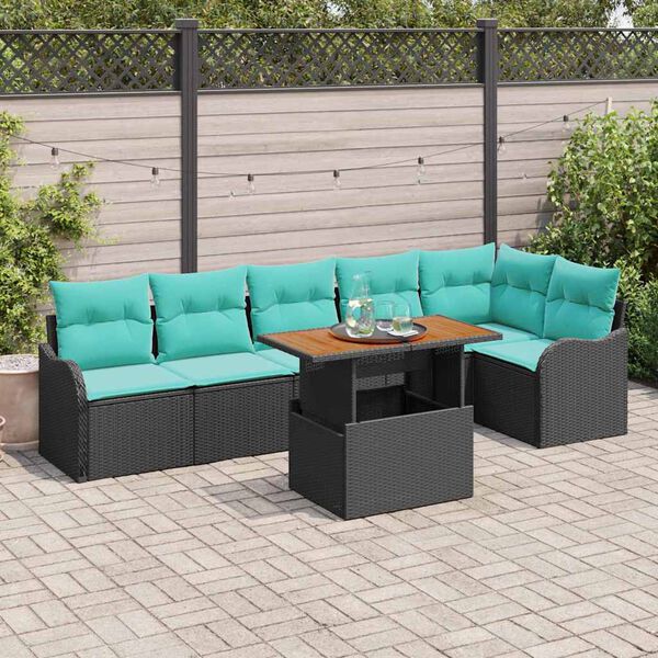 vidaXL Garden Sofa Set with Storage 7 pcs Black Poly rattan