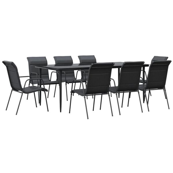 vidaXL 9 Piece Garden Dining Set Black Steel and Textilene