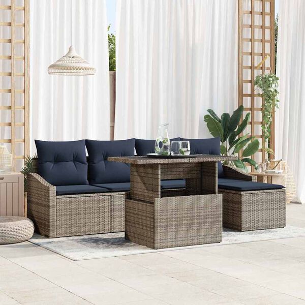 vidaXL Garden Sofa Set with Cushion 6 pcs Grey and navy blue