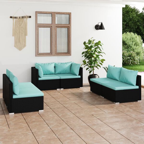 vidaXL 6 Piece Garden Lounge Set with Cushions Poly Rattan Black