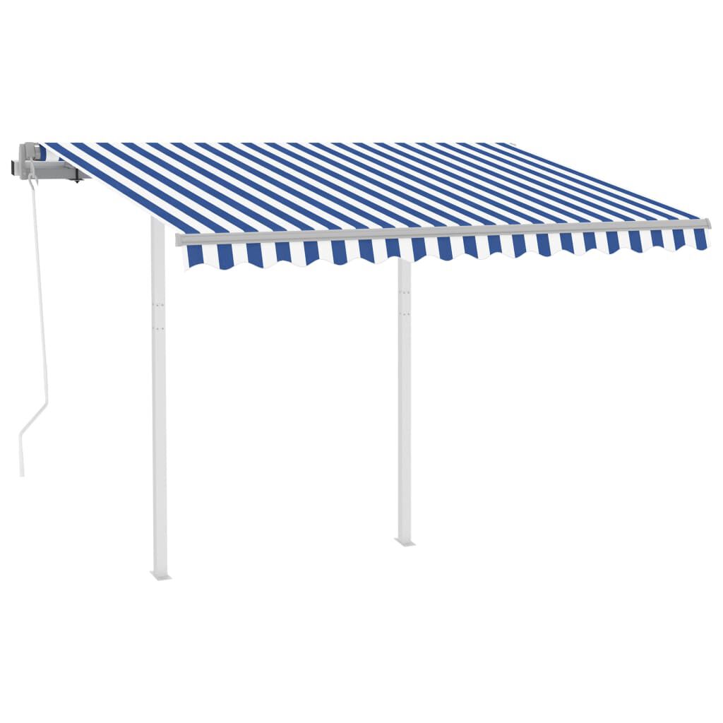 vidaXL Automatic Retractable Awning with Posts 3x2.5 m Blue&White